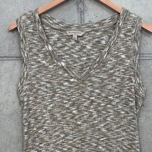 Liverpool Olive & Cream Spacedye V-Neck Tank Top Size Small